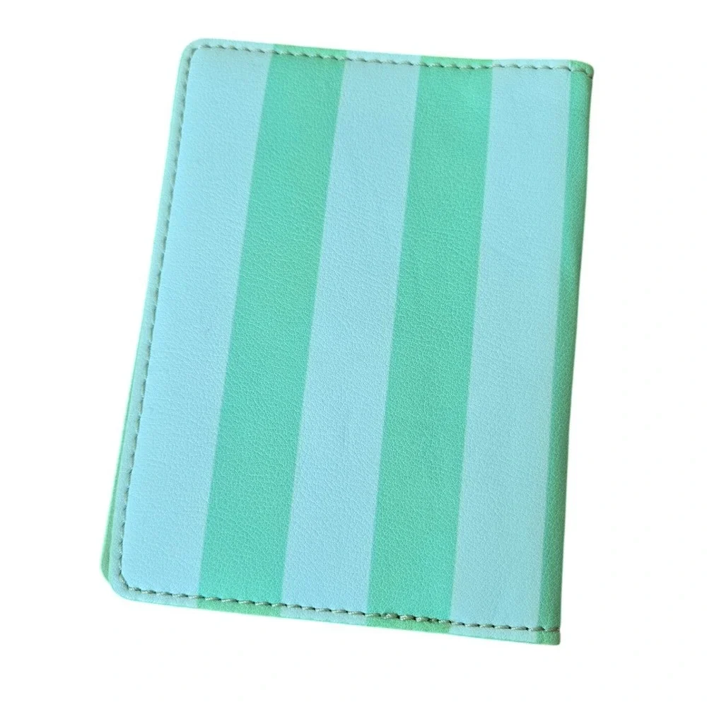 Anthropologie‎ Passport Card Holder Travel Vacation Striped Preppy Boho Green